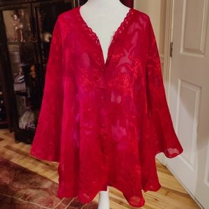 Vintage 1980's Victoria's Secret Gold Label Ruby Red Button Up Lace Robe